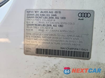 Zdjęcie 12 z 12 samochodu: 2015 AUDI Q5 PREMIUM VIN:WA1CFAFP2FA115623 - miniatura
