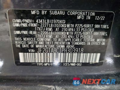 Zdjęcie 14 z 14 samochodu: 2023 SUBARU CROSSTREK VIN:JF2GTABC1PH303918 - miniatura