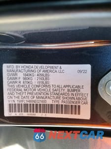 Zdjęcie 12 z 12 samochodu: 2022 HONDA CIVIC VIN:19XFL1H86NE021600 - miniatura