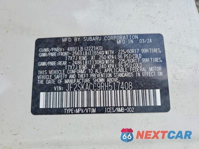 Zdjęcie 14 z 14 samochodu: 2024 SUBARU FORESTER PREMIUM VIN:JF2SKACC9RH517408 - miniatura