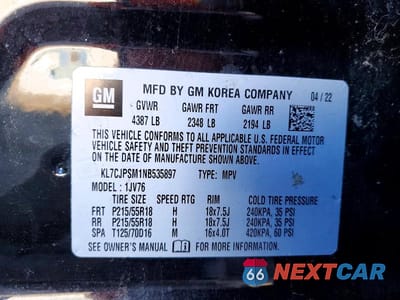 Zdjęcie 13 z 13 samochodu: 2022 CHEVROLET TRAX 1LT VIN:KL7CJPSM1NB535897 - miniatura