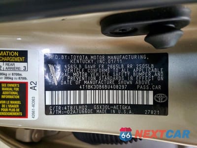 Zdjęcie 12 z 12 samochodu: 2011 TOYOTA AVALON BASE VIN:4T1BK3DB6BU408297 - miniatura