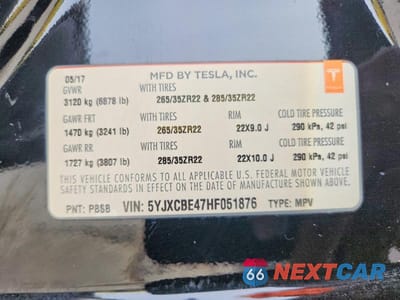 Zdjęcie 12 z 12 samochodu: 2017 TESLA MODEL X VIN:5YJXCBE47HF051876 - miniatura