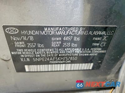 Zdjęcie 12 z 12 samochodu: 2019 HYUNDAI SONATA SE VIN:5NPE24AF5KH757850 - miniatura