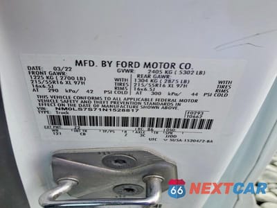 Zdjęcie 12 z 12 samochodu: 2022 FORD TRANSIT CONNECT XL VIN:NM0LS7S71N1528817 - miniatura