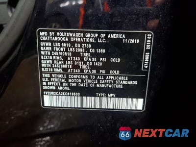 Zdjęcie 12 z 13 samochodu: 2019 VOLKSWAGEN ATLAS SE VIN:1V2UR2CA2KC619500 - miniatura