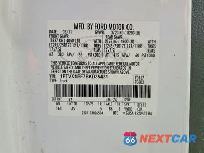 Zdjęcie 12 z 12 samochodu: 2011 FORD F150 SUPER CAB VIN:1FTVX1EF7BKD35431 - miniatura