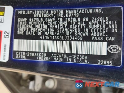 Zdjęcie 12 z 12 samochodu: 2020 TOYOTA CAMRY SE VIN:4T1G11AK9LU304468 - miniatura