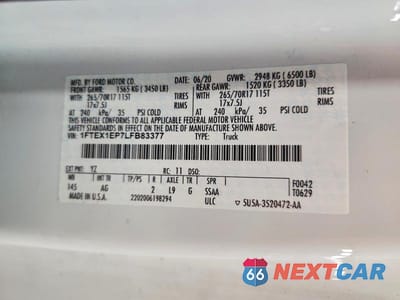 Zdjęcie 12 z 12 samochodu: 2020 FORD F150 SUPER CAB VIN:1FTEX1EP7LFB83377 - miniatura