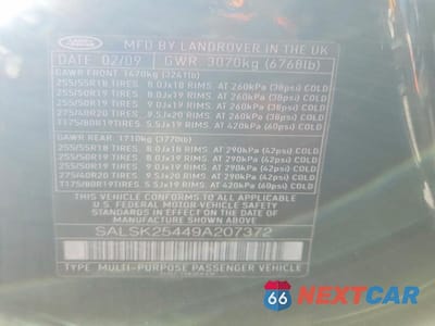 Zdjęcie 13 z 13 samochodu: 2009 LAND ROVER RANGE ROVER SPORT HSE VIN:SALSK25449A207372 - miniatura