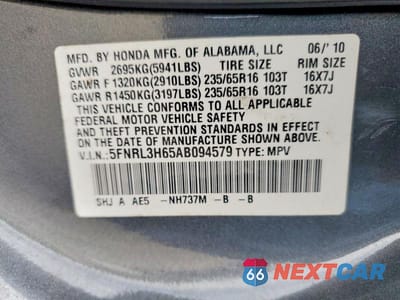 Zdjęcie 13 z 13 samochodu: 2010 HONDA ODYSSEY EXL VIN:5FNRL3H65AB094579 - miniatura
