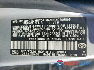 Zdjęcie 12 z 12 samochodu: 2017 TOYOTA YARIS 5-DOOR L VIN:VNKKTUD32HA078045 - miniatura
