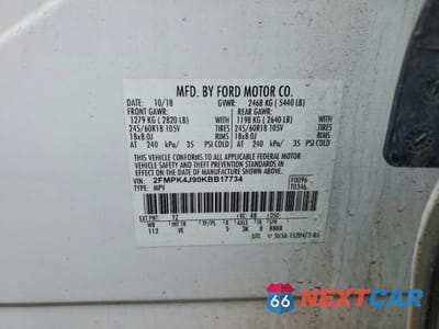 Zdjęcie 12 z 12 samochodu: 2019 FORD EDGE SEL VIN:2FMPK4J90KBB17734 - miniatura