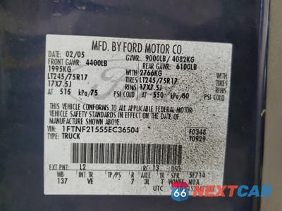 Zdjęcie 12 z 12 samochodu: 2005 FORD F250 SUPER DUTY VIN:1FTNF21555EC36504 - miniatura