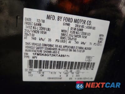 Zdjęcie 14 z 14 samochodu: 2019 FORD EXPLORER SPORT VIN:1FM5K8GT2KGA89641 - miniatura