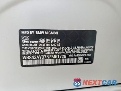 Zdjęcie 12 z 12 samochodu: 2022 BMW M3 COMPETITION VIN:WBS43AY07NFM61728 - miniatura