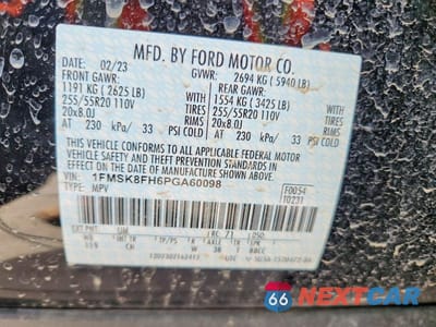 Zdjęcie 13 z 13 samochodu: 2023 FORD EXPLORER 4WD LIMITED VIN:1FMSK8FH6PGA60098 - miniatura