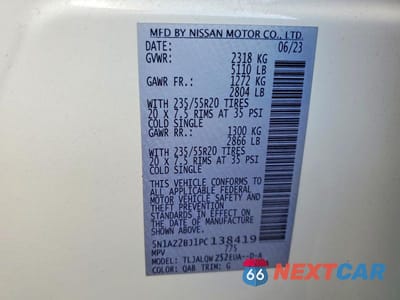 Zdjęcie 13 z 13 samochodu: 2023 NISS MURANO SV VIN:5N1AZ2BJ1PC138419 - miniatura