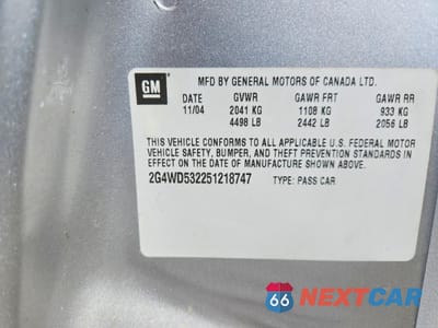 Zdjęcie 12 z 13 samochodu: 2005 BUICK LACROSSE CXL VIN:2G4WD532251218747 - miniatura