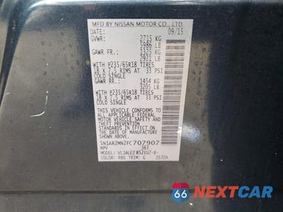 Zdjęcie 14 z 14 samochodu: 2015 NISSAN PATHFINDER S VIN:5N1AR2MN2FC707907 - miniatura