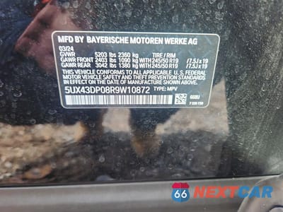 Zdjęcie 13 z 13 samochodu: 2024 BMW X3 SDRIVE30I VIN:5UX43DP08R9W10872 - miniatura