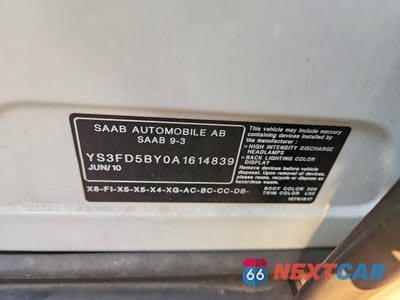 Zdjęcie 12 z 12 samochodu: 2010 SAAB 9-3 2.0T VIN:YS3FD5BY0A1614839 - miniatura