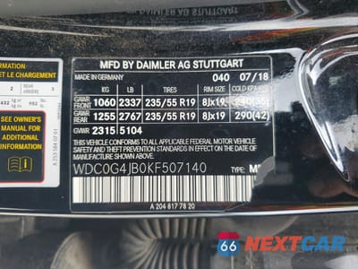 Zdjęcie 13 z 14 samochodu: 2019 MERCEDES-BENZ GLC 300 VIN:WDC0G4JB0KF507140 - miniatura