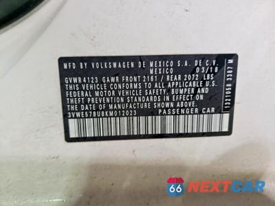 Zdjęcie 12 z 12 samochodu: 2019 VOLKSWAGEN JETTA SEL VIN:3VWE57BU8KM012023 - miniatura