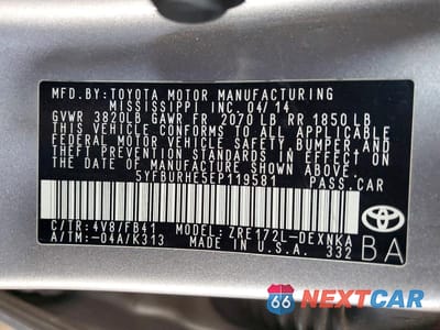 Zdjęcie 12 z 12 samochodu: 2014 TOYOTA COROLLA L VIN:5YFBURHE5EP119581 - miniatura
