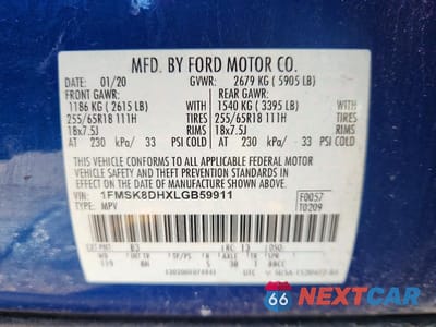 Zdjęcie 13 z 13 samochodu: 2020 FORD EXPLORER XLT VIN:1FMSK8DHXLGB59911 - miniatura