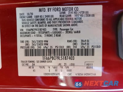 Zdjęcie 12 z 13 samochodu: 2020 FORD MUSTANG GT VIN:1FA6P8CF9L5187403 - miniatura