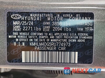 Zdjęcie 13 z 13 samochodu: 2024 HYUNDAI ELANTRA SEL VIN:KMHLM4DG5RU774973 - miniatura
