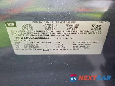 Zdjęcie 13 z 13 samochodu: 2010 CHEVROLET EQUINOX LT VIN:2CNFLNEW3A6350576 - miniatura