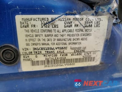 Zdjęcie 12 z 12 samochodu: 2006 NISSAN SENTRA 1.8 VIN:3N1CB51D56L495820 - miniatura