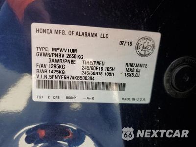 Zdjęcie 13 z 13 samochodu: 2019 HONDA PILOT EXL VIN:5FNYF6H76KB500304 - miniatura