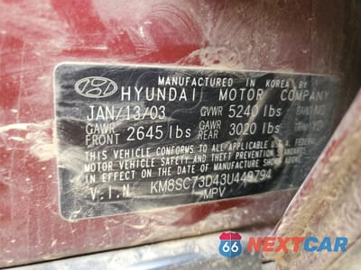 Zdjęcie 13 z 13 samochodu: 2003 HYUNDAI SANTA FE GLS VIN:KM8SC73D43U449794 - miniatura