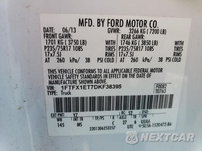 Zdjęcie 12 z 12 samochodu: 2013 FORD F150 SUPER CAB VIN:1FTFX1ET7DKF38395 - miniatura