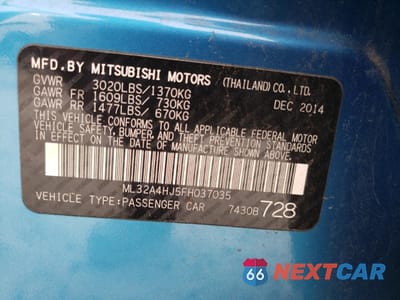 Zdjęcie 12 z 12 samochodu: 2015 MITSUBISHI MIRAGE ES VIN:ML32A4HJ5FH037035 - miniatura