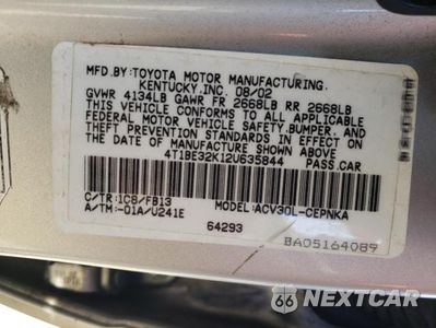 Zdjęcie 12 z 12 samochodu: 2002 TOYOTA CAMRY LE VIN:4T1BE32K12U635844 - miniatura