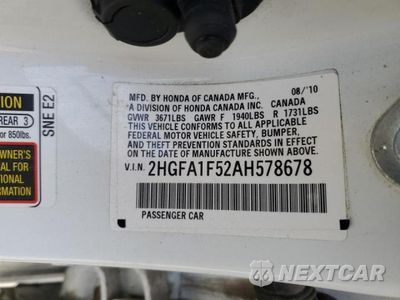 Zdjęcie 23 z 24 samochodu: 2010 HONDA CIVIC LX VIN:2HGFA1F52AH578678 - miniatura