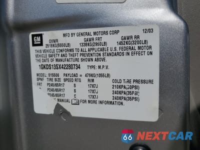 Zdjęcie 15 z 15 samochodu: 2004 GMC ENVOY VIN:1GKDS13SX42280734 - miniatura