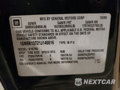 Zdjęcie 13 z 13 samochodu: 2001 CHEVROLET TAHOE K1500 VIN:1GNEK13T21J149816 - miniatura