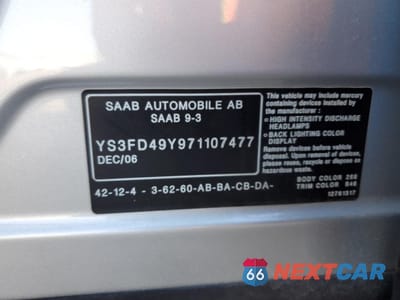 Zdjęcie 14 z 14 samochodu: 2007 SAAB 9-3 2.0T VIN:YS3FD49Y971107477 - miniatura