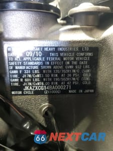 Zdjęcie 9 z 9 samochodu: 2011 KAWASAKI ZX1000 G VIN:JKAZXCG14BA000271 - miniatura