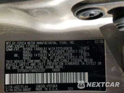 Zdjęcie 13 z 13 samochodu: 2008 TOYOTA TUNDRA CREWMAX VIN:5TFDV54118X055207 - miniatura