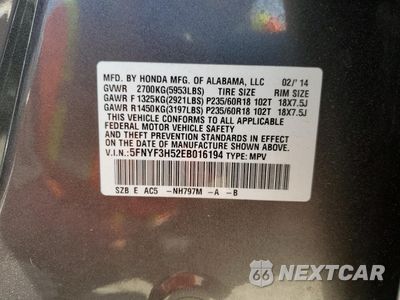 Zdjęcie 13 z 13 samochodu: 2014 HONDA PILOT EXL VIN:5FNYF3H52EB016194 - miniatura
