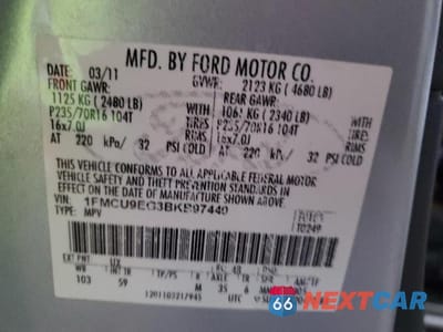 Zdjęcie 12 z 12 samochodu: 2011 FORD ESCAPE LIMITED VIN:1FMCU9EG3BKB97440 - miniatura