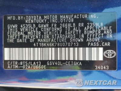 Zdjęcie 14 z 14 samochodu: 2008 TOYOTA CAMRY LE VIN:4T1BK46K78U070713 - miniatura