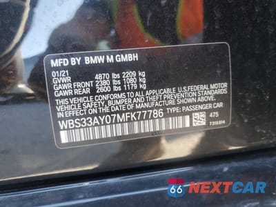 Zdjęcie 12 z 12 samochodu: 2021 BMW M3 COMPETITION VIN:WBS33AY07MFK77786 - miniatura