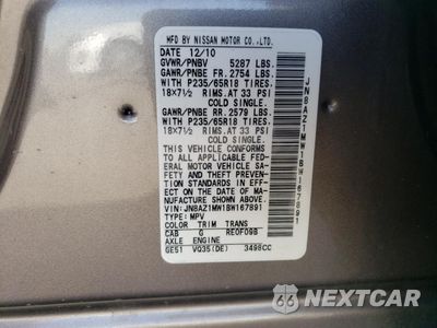Zdjęcie 15 z 15 samochodu: 2011 NISSAN MURANO S VIN:JN8AZ1MW1BW167891 - miniatura